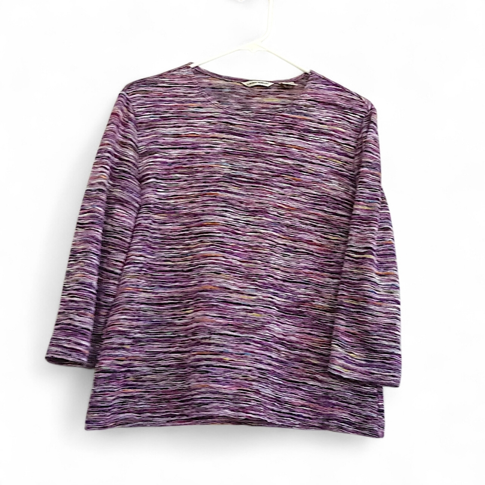 Laura Ashley Purple Heathered Top 3/4 Sleeve Stretchy Blouse Wavy 90s Vibe Small